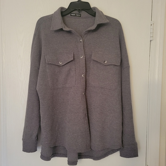 SHEIN Sweaters - Grey Waffle Knit Shacket